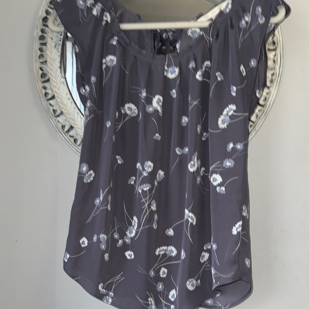 Women's Floral Cap-Sleeve Blouse - Slate Blue